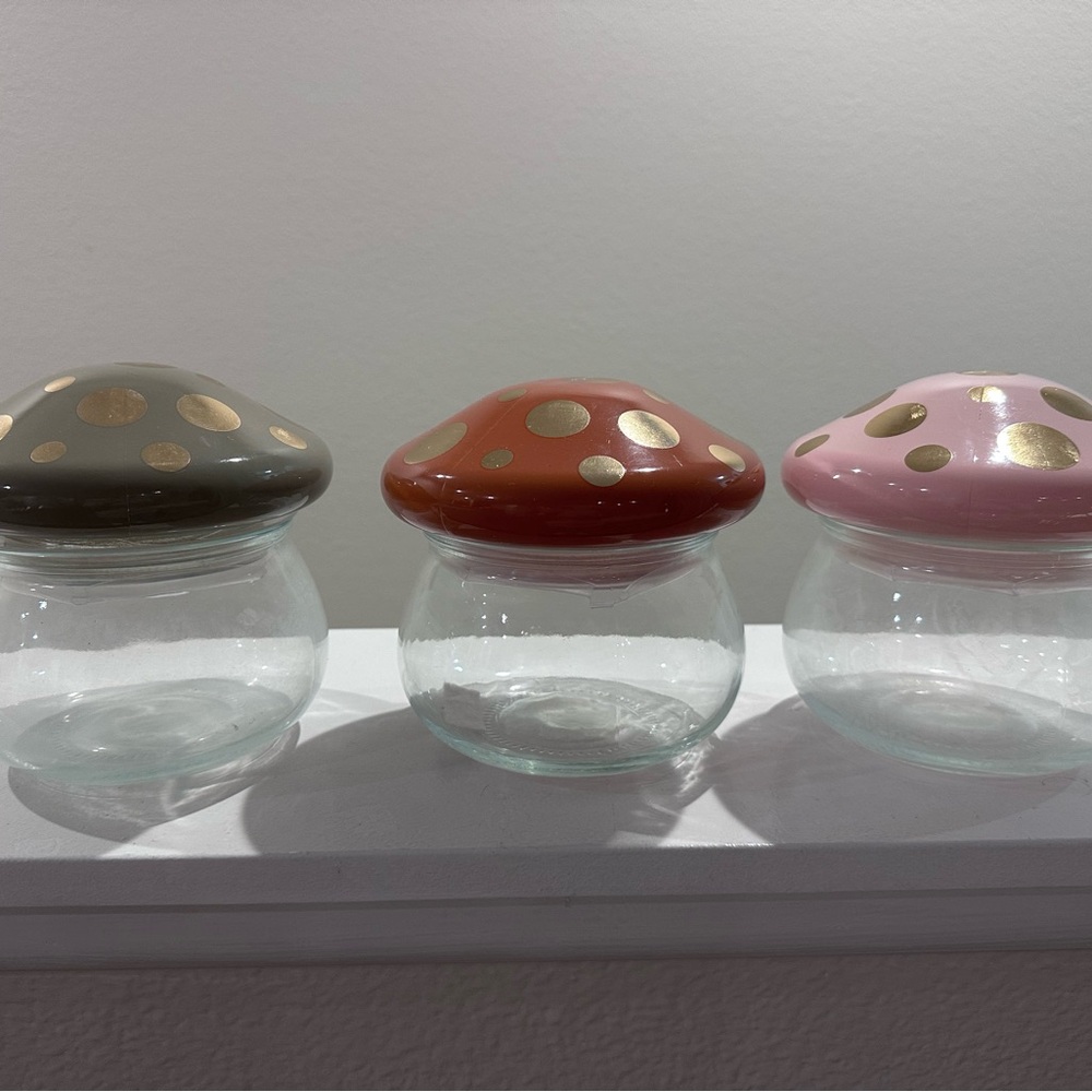 Target Mushroom Glass Jars with Gold Polka Dots
